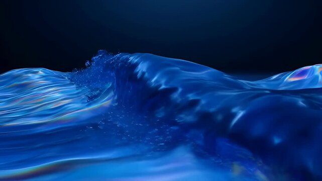 Colourful fluid liquid abstract art blue wave motion texture background with smooth blue gradient and luminous rainbow highlights for searchable SEO upload title