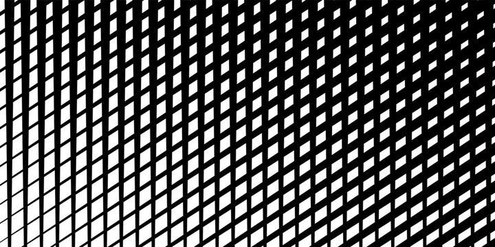 Abstract black and white diagonal line pattern creating a modern geometric grid with a gradual halftone effect, ideal for contemporary backgrounds, digital art, and graphic design projects