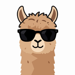 Fototapeta premium Cool alpaca character vector illustration wearing sunglasses, flat modern animal mascot design, isolated graphic