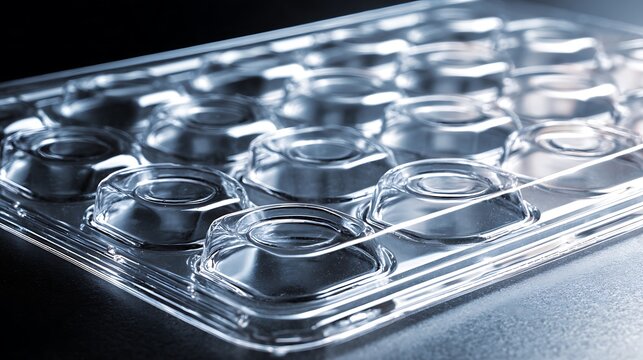 Empty plastic blister pack for medicine or industrial parts.