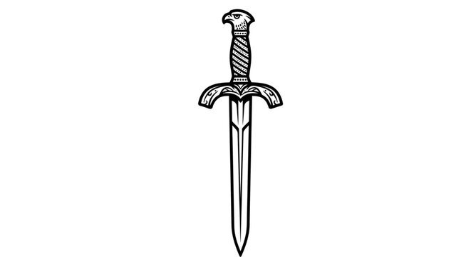Elegant sword illustration on white background with eagle head handle