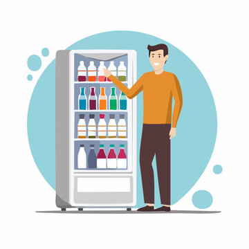 Man choosing drink from refrigerator