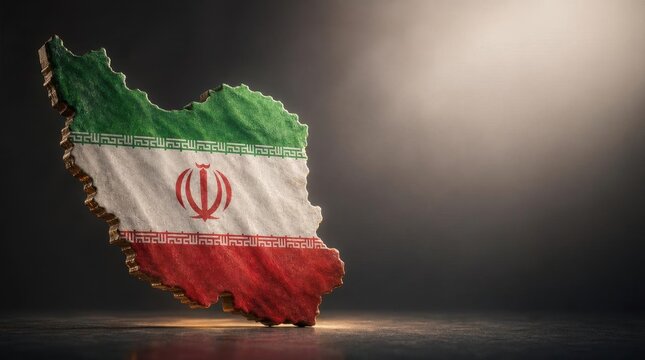 Iran map with flag texture and illumination