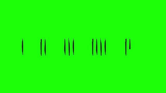 tally mark animation, scribbled tally marks 1-5, green background, 4k video