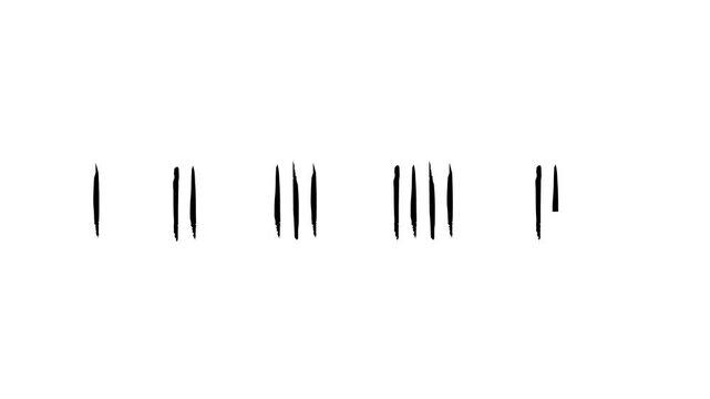 Tally marks counting animation showing groups of five strokes on a white background, ideal for votes or statistics. video 4k