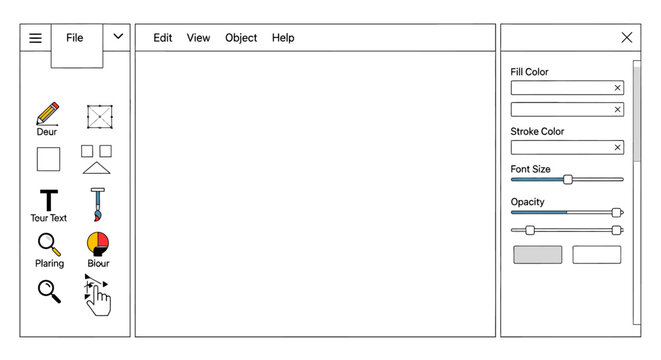 Graphic design software interface with tools and blank canvas for editing