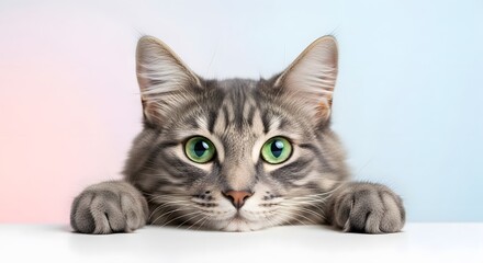 Obraz premium Cute Cat Peeking Over Edge Portrait