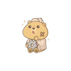 Fototapeta premium Cute Mechanic Bear Character Holding a Gear Illustration