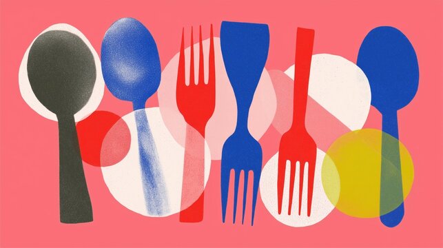 overlapping spoons forks and knives abstract utensil pattern on white background