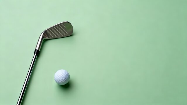 Minimal Golf Setup with Club and Ball on Green Background &ndash; Sport and Leisure Concept