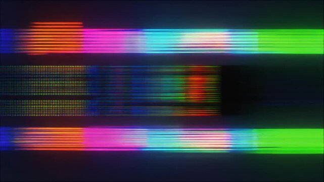 Abstract digital glitch collage with vibrant neon colors, RGB split effects, and pixel sorting for a retro-futuristic aesthetic