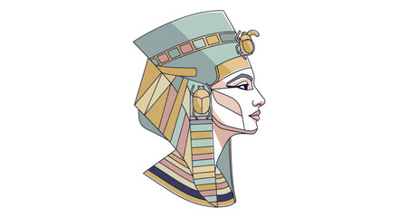 Ancient Egyptian Queen Portrait - Nefertiti Style Headdress, Profile View © evol