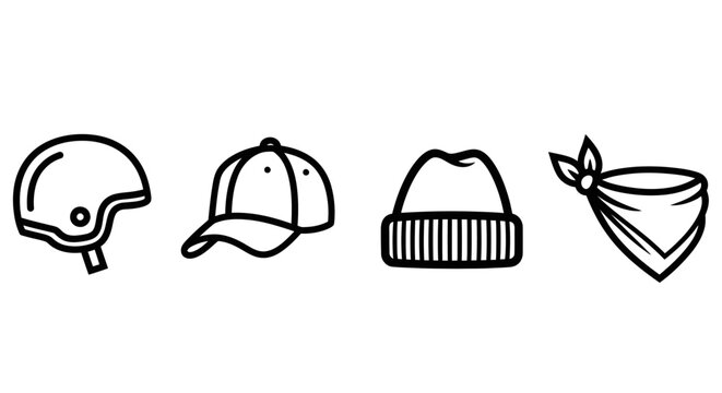 Line art accessory icons helmet cap beanie and bandana