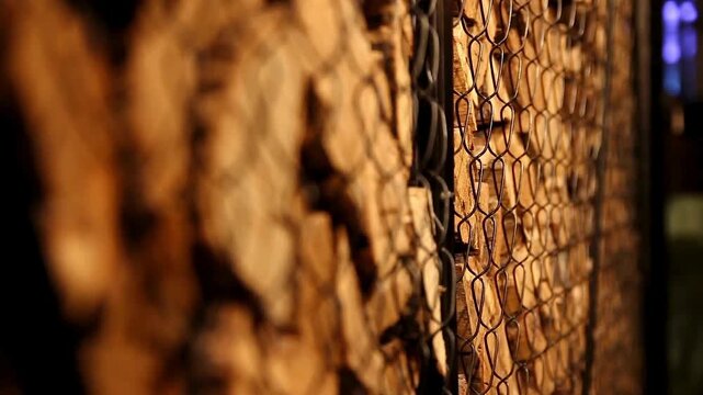 Wall made with a pile of chopped logs of different sizes. Woodstack Background Cord of Wood Close Up High quality 4k footage