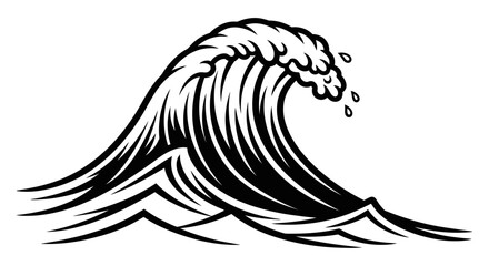 Obraz premium Dramatic monochrome illustration of ocean wave breaking with crashing water