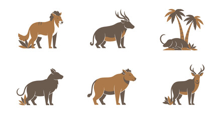 Fototapeta premium Stylized animal illustrations set on white background for various design projects