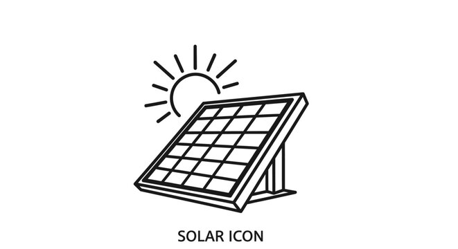 Solar panel icon with sun depicting renewable energy source