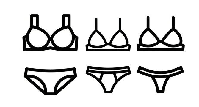 Hand drawn bra and panties sketch icon set vector illustration isolated on white background