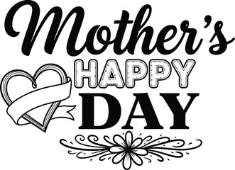 Obraz premium Mother s day lettering with heart and floral ornament black and white