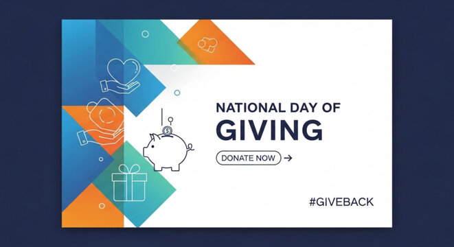 National day of giving geometric banner with donate now button