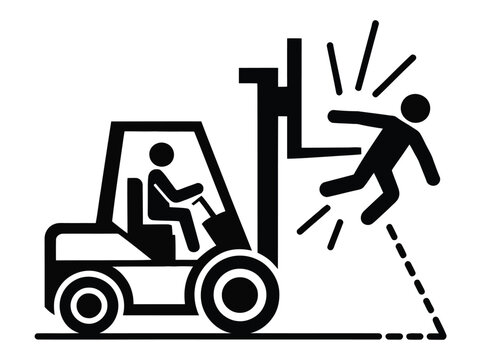 Forklift accident scene, high quality illustration of a person being struck by an industrial forklift, workplace hazard depiction, safety awareness concept, sudden impact, shock and injury, cautionary