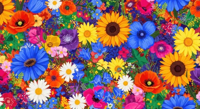 Vibrant Floral Paradise - A Kaleidoscope of Colorful Blooms.
