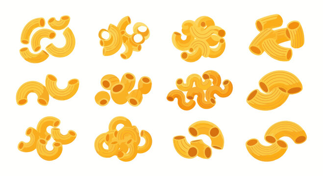 Variety of Pasta Shapes Collection, Dry Macaroni Assortment on White Background