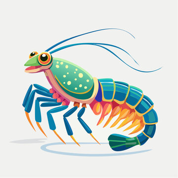 Colorful Cartoon Shrimp Crustacean Illustration.