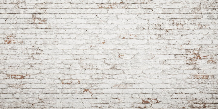 White brick wall texture background with subtle stains, vintage painted masonry surface, light grunge pattern for modern minimal design