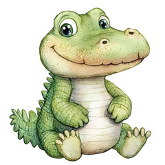 Fototapeta premium Smiling Cartoon Green Crocodile Character.