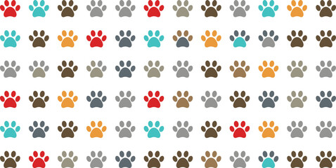 Naklejka premium Colorful Paw Print Icon Set Featuring Various Colors for Animal, Pet, and Wildlife Designs