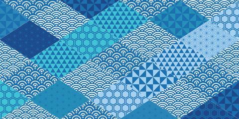 Blue Japanese traditional pattern diamond mosaic background © KUU