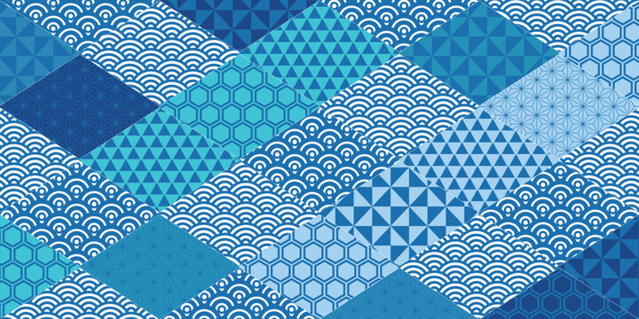 Blue Japanese traditional pattern diamond mosaic background