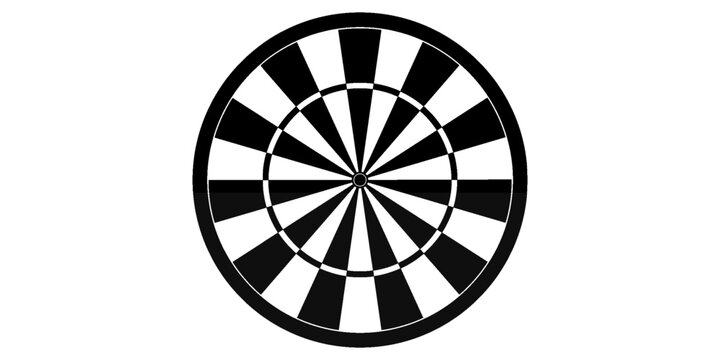 Circular dartboard with alternating black and white sectors, representing a game of precision and strategy