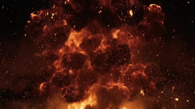High speed fireball explosion moves towards camera with great force
