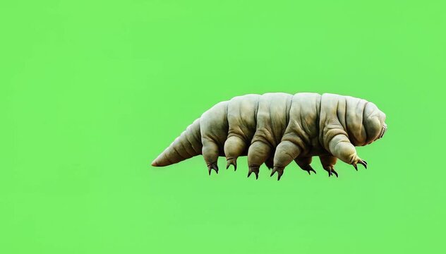 Microscopic Tardigrade Walking on Isolated Green Screen Background