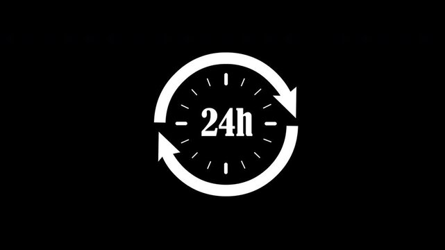 24 Hours Clock Icon White on Black Background