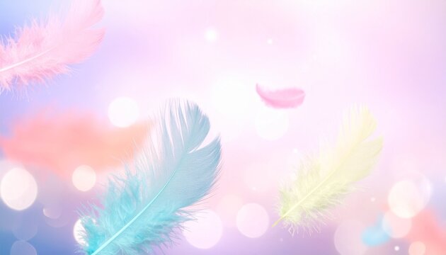 パステルカラーの羽根が浮かぶ 幻想的で柔らかいイメージ