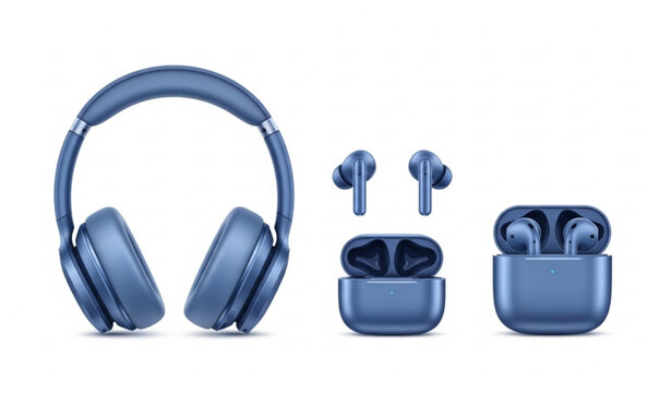 3d wireless headphones mockup vector set over ear and in ear earbuds realistic audio devices isolated on white background