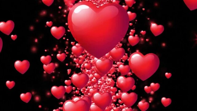 Red hearts float upward on black background in a simple vertical animation for VSRExport