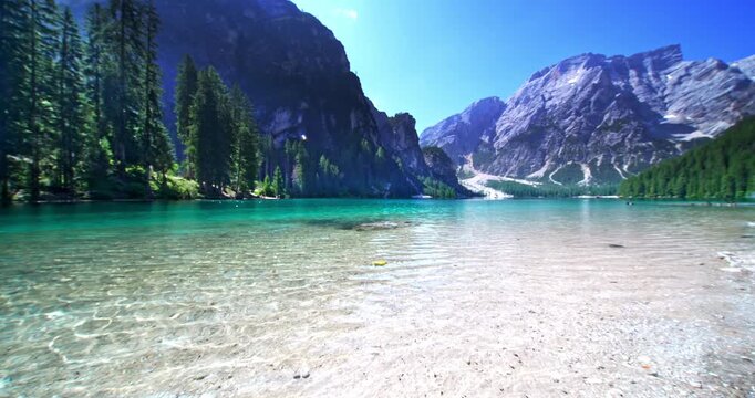 Fantastic Dolomite lake of Braies.