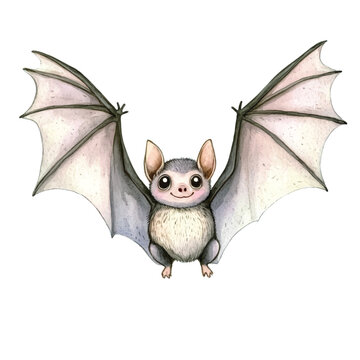 Cute cartoon flying little brown bat.
