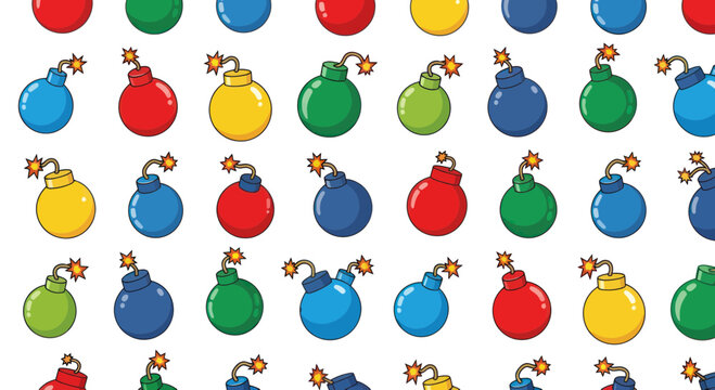 Colorful Cartoon Bombs Pattern, Explosive Fun!