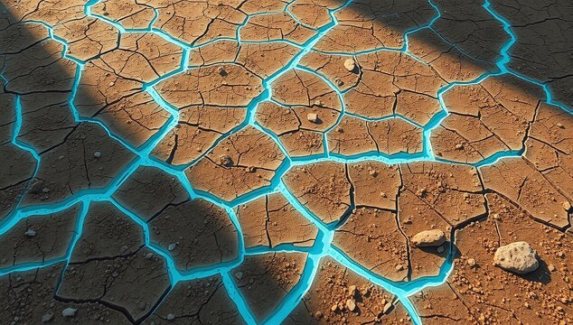 Aerial View of Sun-Baked Cracked Mud Flats Texture