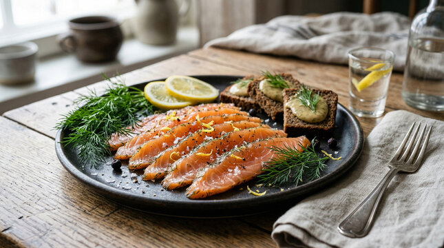 cured  graavilohi salmon in plate