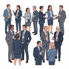 Fototapeta premium Cartoon Business People Networking Collaboration Teamwork Corporate Life Meetings Illustration Set for Professional Use