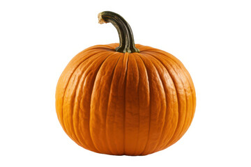 Obraz premium A single round orange pumpkin with a green stem isolated on a plain white background