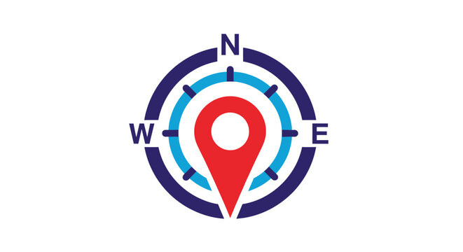 Navigation compass with location pin.