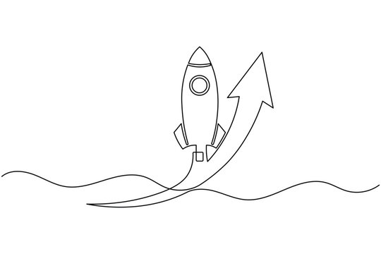 Arrow icon with rocket continuous one line drawing direction symbol minimal outline vector illustration
