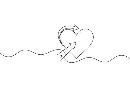 Arrow icon with heart continuous one line drawing direction symbol minimal outline vector illustration